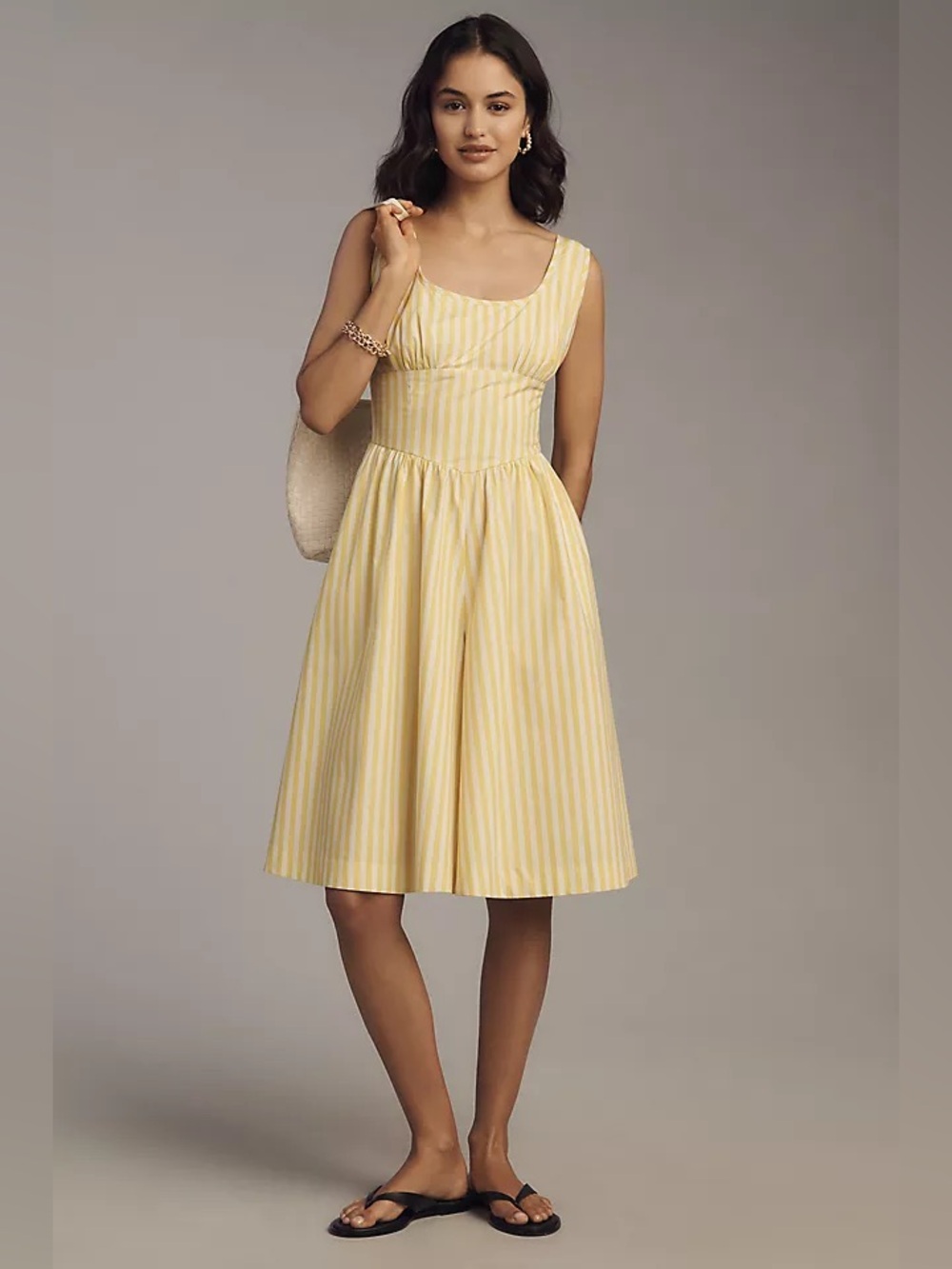 Anthropologie Maeve Sleeveless Cotton Square Neck Romper Yellow Striped Size 0